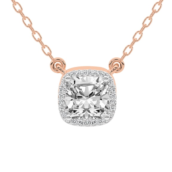 Diamond Pendant Necklace For Women | 3 Carat IGI Certified Cushion Shape Lab Grown Diamond | Flaire Halo Lab Diamond Pendant Necklace 14K Rose Gold | FG-VS1-VS2 Quality Friendly Diamonds