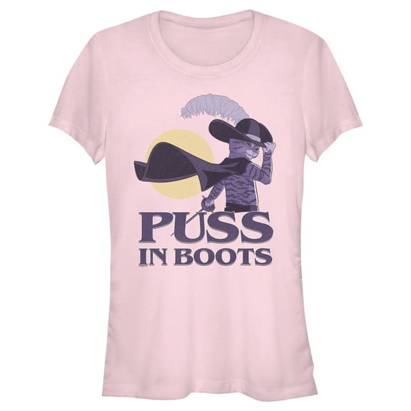 Junior's Puss in Boots: The Last Wish Distressed Purple Puss in Boots Graphic Tee Light Pink Medium