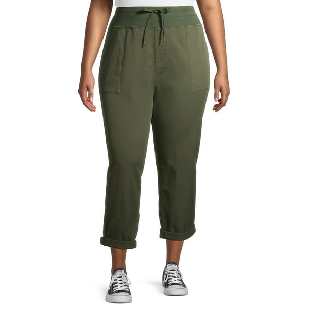 Terra & Sky Women's Plus Size Cargo Utility Capri Pants