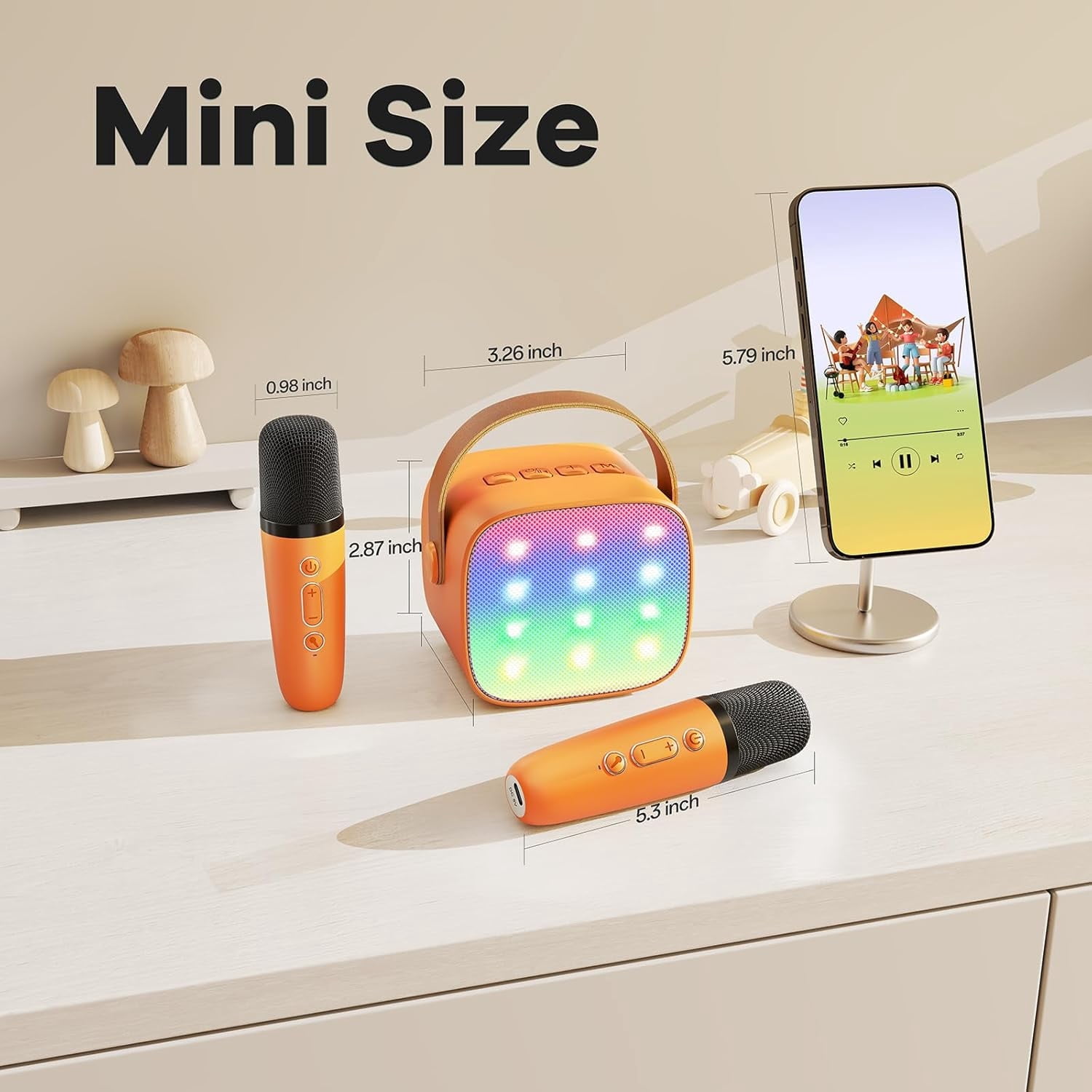 Mini Karaoke Machine for Adults, Portable Bluetooth Speaker with 2 Wireless Microphones, Birthday Gifts Toys for Girls Boys Ages 3, 4, 5, 6, 7, 8, 9,10,11,12+ Years Old Toddler (Orange)