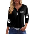 thumbnail image 3 of Garbnen Halloween Ghost Shirt Pumpkin Spider Web Print Womens Tops 3/4 Sleeve V Neck Holiday Fashion Cute Fall Clothes for Women Black XXL, 3 of 4