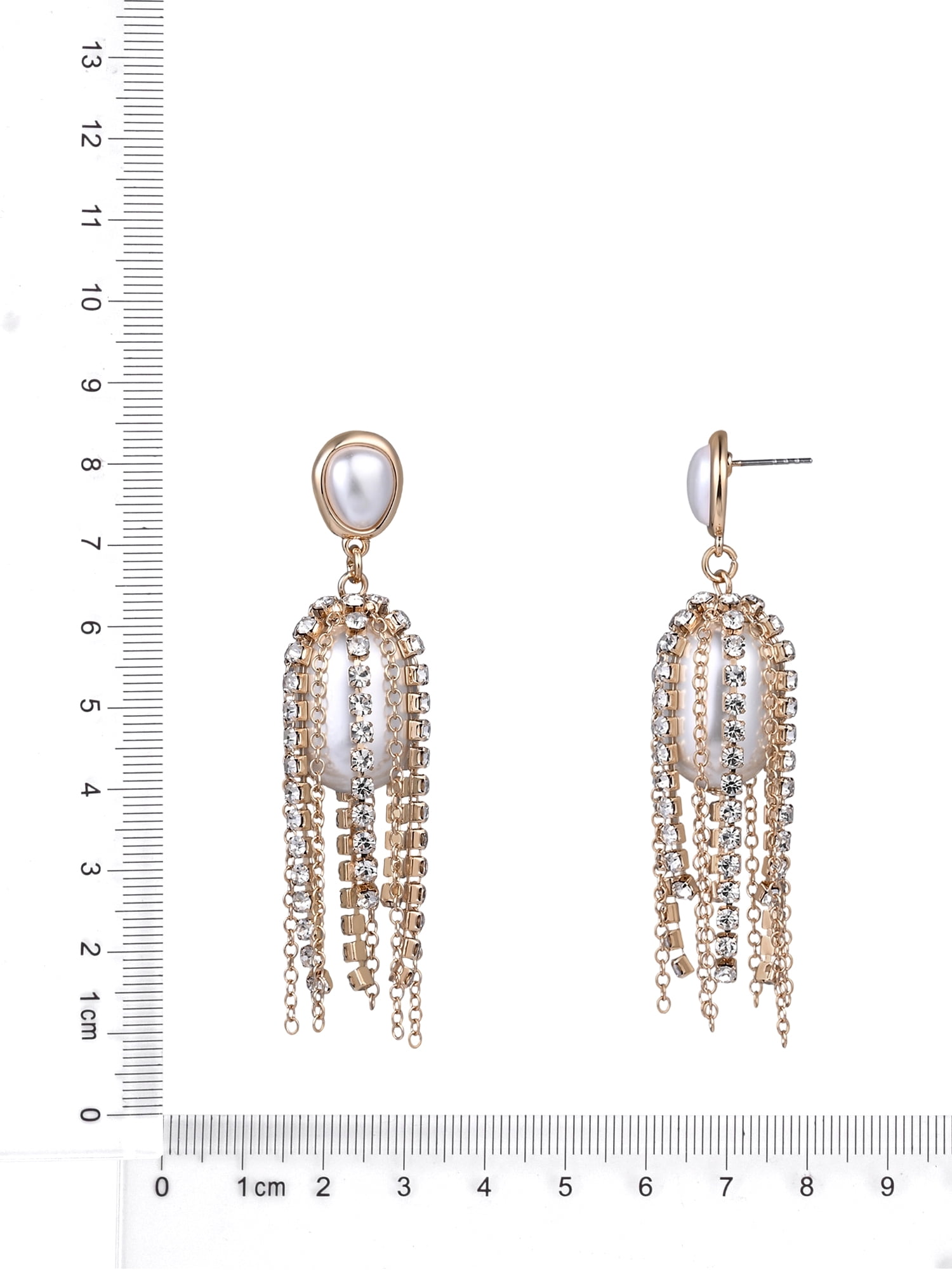 Scenario Women's Gold-Tone Faux Pearl Stone Rhinestone Chain Drop Earrings