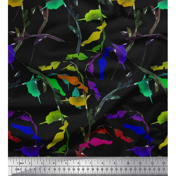 Soimoi Black Cotton Duck Fabric Leaves Watercolor Print Fabric by the Yard 56 Inch Wide