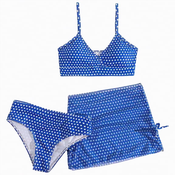 OYXSER Girls Tankini Swimsuit 2 Piece Bathing Suit for Teens Cute Bikini Swimwearwith Cover Ups Beach Skirt, Blue 7-8Y