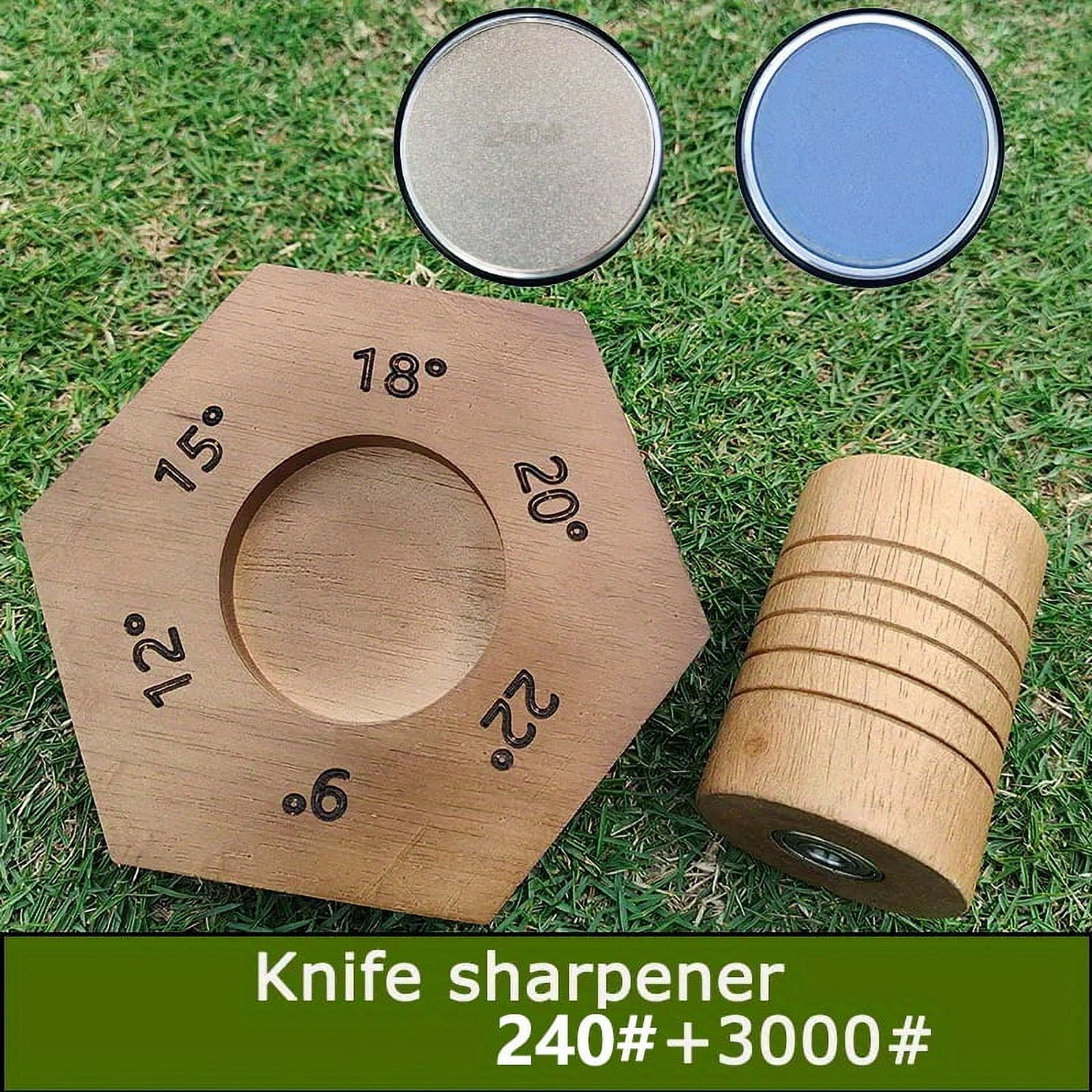 1 set of professional 6-angle diamond whetstones with wooden roller grip - magnetic kitchen knife sharpener with silicone base