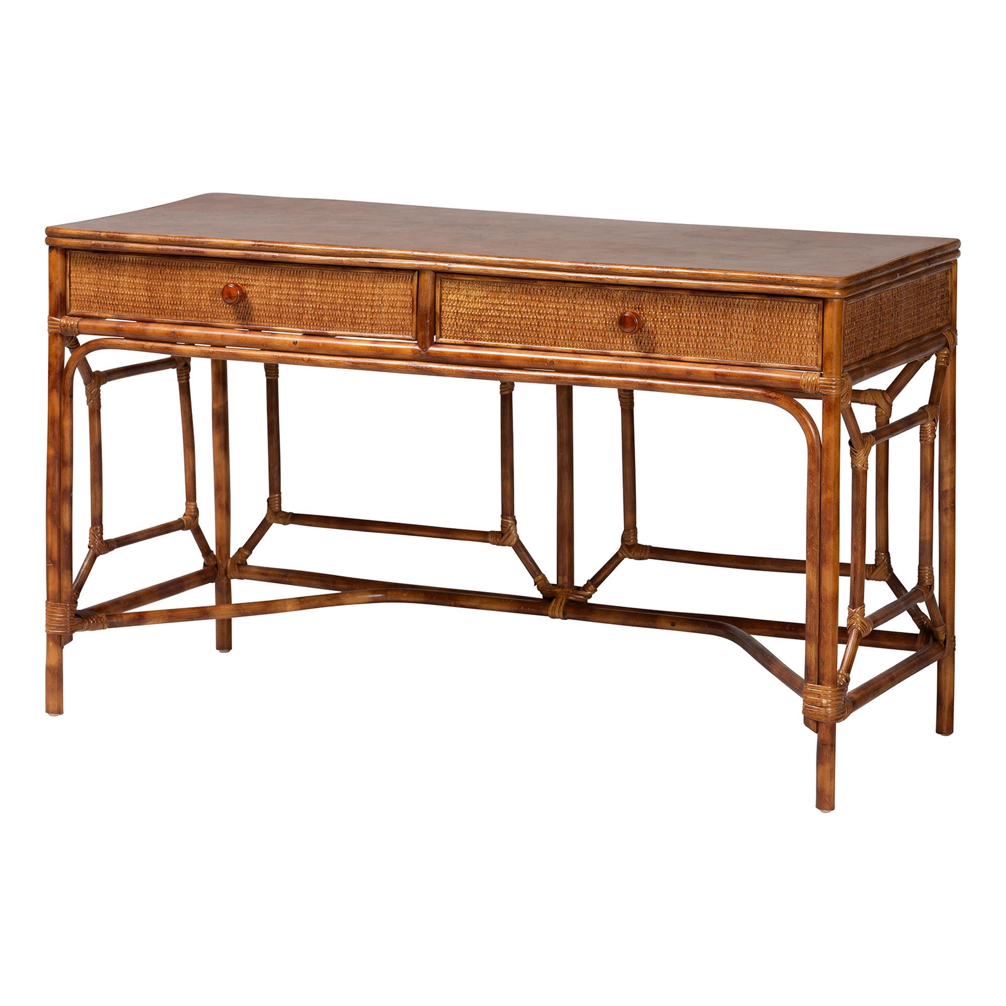 bali & pari Basile Boho Desk, 2-Drawer, Marbled Tortoise Brown
