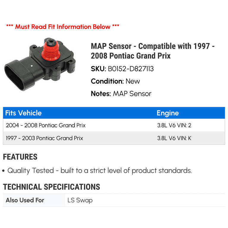 MAP Sensor - Compatible with 1997 - 2008 Pontiac Grand Prix