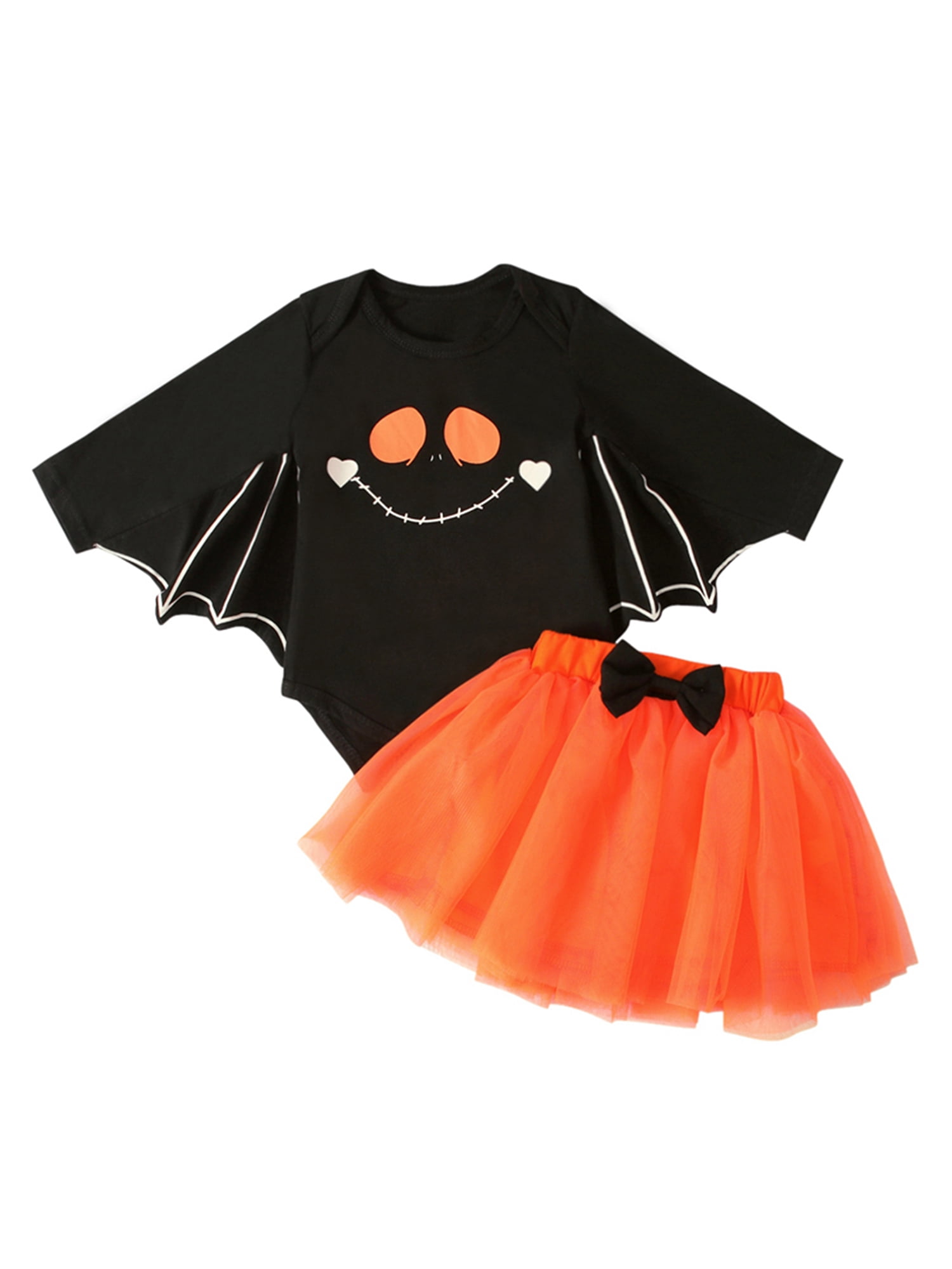 Baby Girl Halloween Clothes Pumpkin Smiles Bodysuit and Tutu Skirt Dress Halloween Outfits 