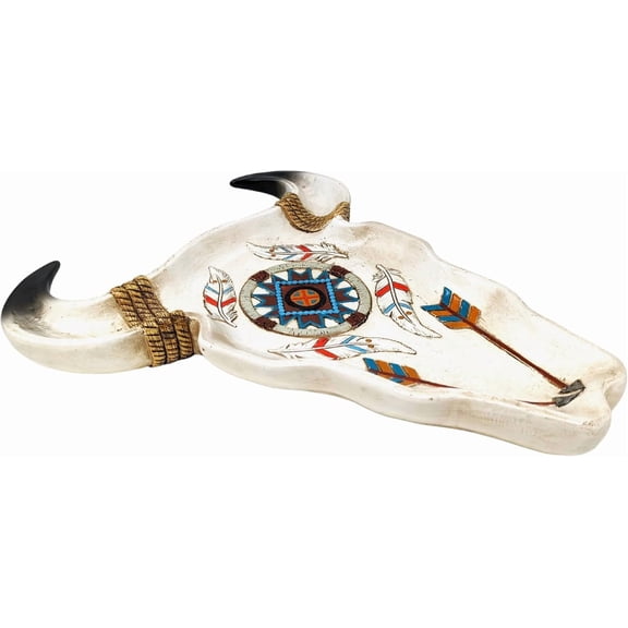 Bull with Feather Tray – Southwest Style – Rustic 12" Resin Plate for Jewelry, Keys, or Centerpiece – Southwestern Decorative Accent for Home or Office