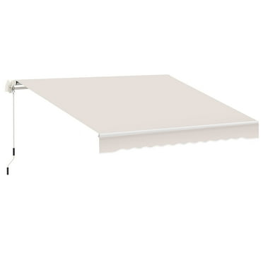 8' x 7' Patio Retractable Awning, Manual Exterior Sun Shade Deck Window Cover, Beige