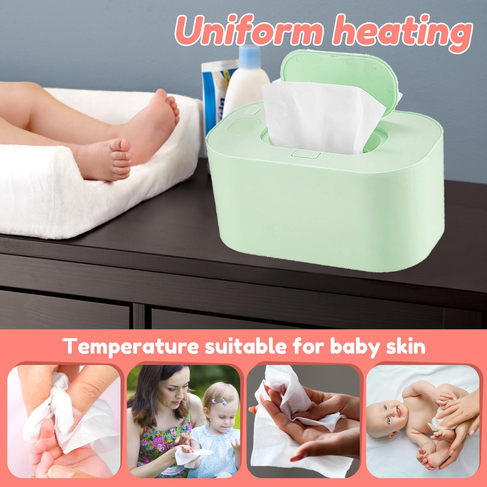 Mericonn Baby Wipes Warmer Dispenser Intelligent Precise Temperature Control, Diaper Heater,Green