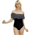 thumbnail image 1 of Women One Piece Vintage Printed Off Shoulder Flounce Ruffled Swimwear Swimsuits, 1 of 4
