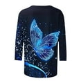 thumbnail image 4 of CYMMPU 3/4 Sleeve Blouses for Women Dressy Casual Fall Trendy Shirts Loose Fit Crew Neck Spring Tunic Tops Flower Printed Lightweight Basic Tees Sky Blue L, 4 of 5