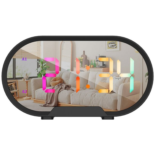 Projection Réveil Réveil Numérique avec Miroir Surface Température Humidité Réglable Luminosité Volume LED Horloge Électronique avec Snooze RGB Couleur pour Chambre à Coucher Chevet Blanc