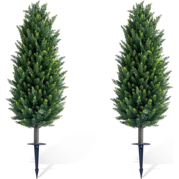 43.3 in Artificial Topiary Tree with Ground Spike,Artificial Cedar Topiary Tree with Ground Stake for Indoor and Outdoor Decor, Set of 2