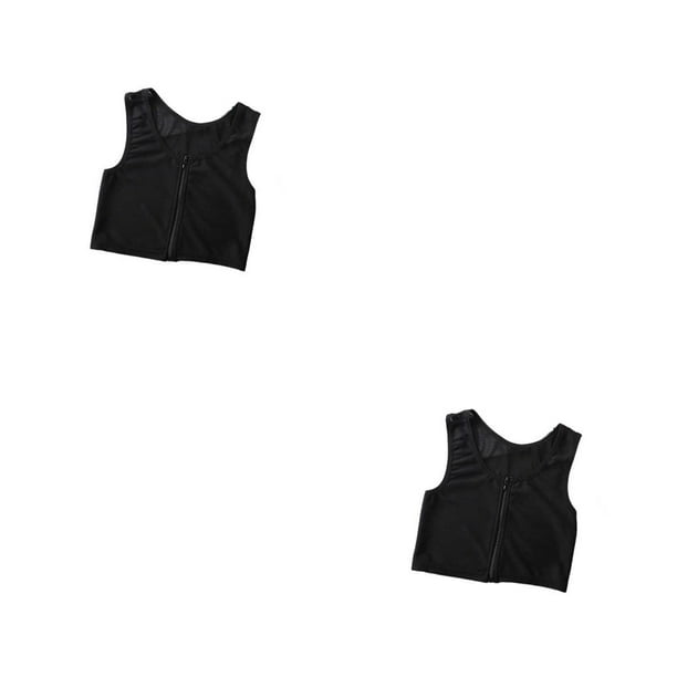 Qarigey Camiseta sin mangas Tomboy, chaleco moldeador de pecho, camisa, ropa interior elástica, corsé corto reforzado, ropa transpirable para Negro METRO 2Conjunto