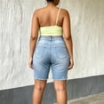 thumbnail image 6 of KHONTS Women's Ripped Stretchy Long Jean Shorts Mid Rise Frayed Cut off Bermuda Shorts Blue XL, 6 of 9