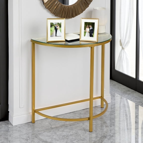 Contemporary Home Living Glass Top Half Round Console Table - 30" - Gold