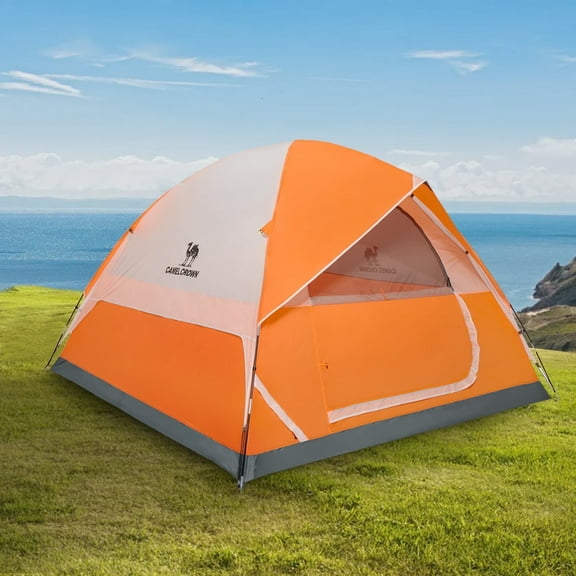 Camel Crown 3-4 Person Dome Tent Waterproof Camping Tents Outdoor Travel Backpacking Tent,Orange Gray