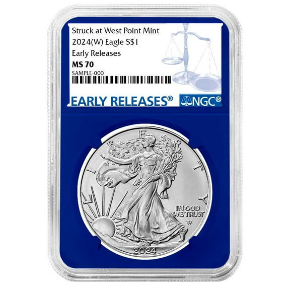 2024 (W) $1 American Silver Eagle NGC MS70 ER Blue Label Blue Core