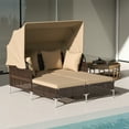 thumbnail image 2 of Gymax Daybed w/ Retractable Canopy PE Wicker Rattan Patio Double Chaise Lounger Brown, 2 of 9