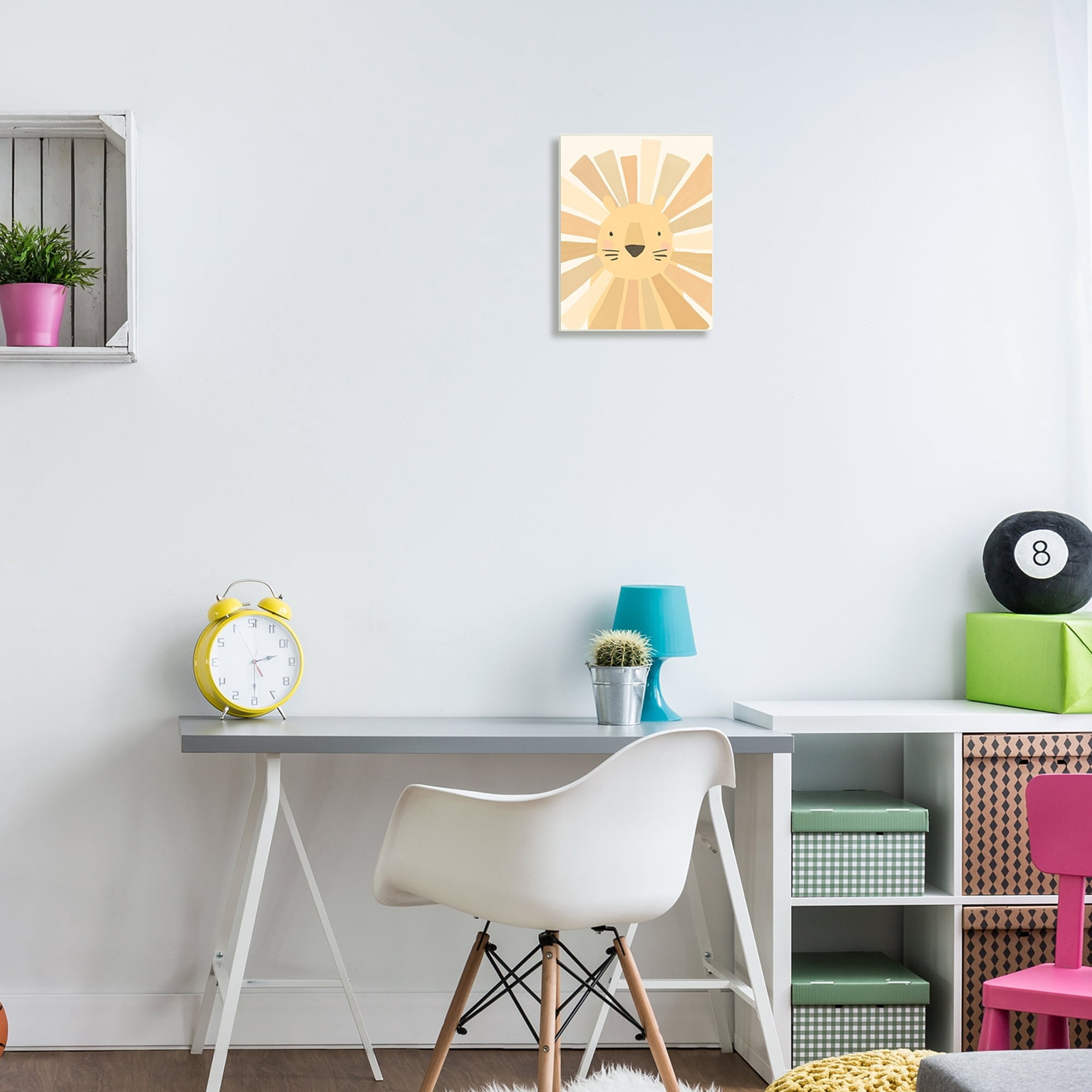 Stupell Industries Lion Quirky Striped Mane Soft Yellow Portrait Wood Wall Art, 10 x 15, Design by Heather McLaughlin