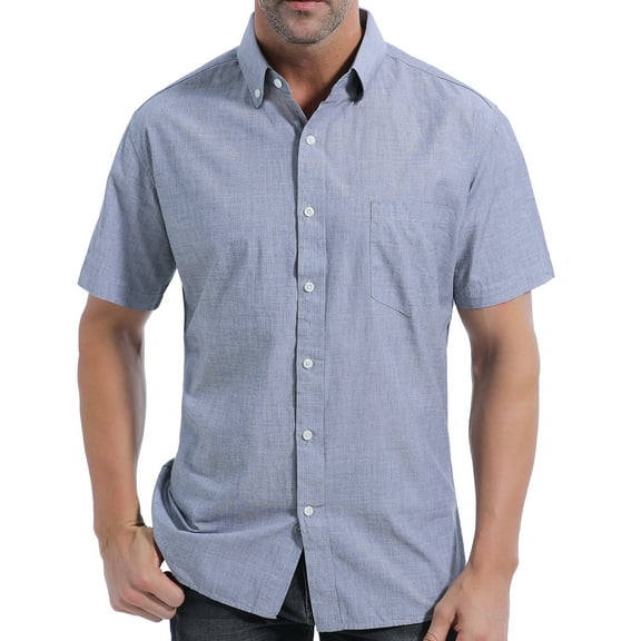 Coevals Club Men Short Sleeve Button Down Up Cotton Casual Soft Solid Top Shirt (Gray 2# L)