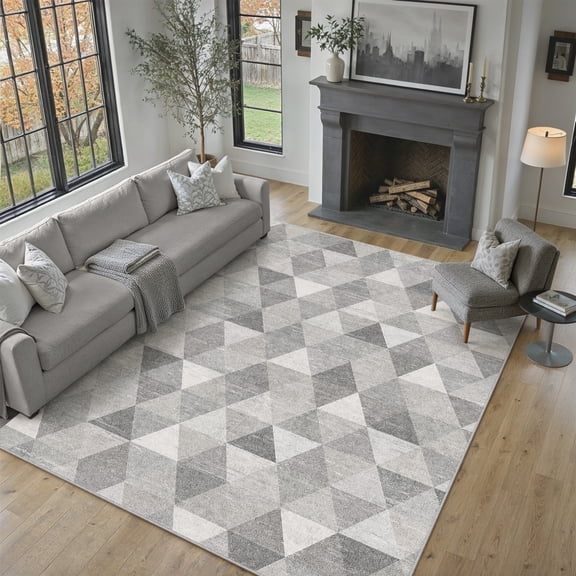 BERTHMEER 5'x7' Area Rugs for Living Room Gray Geometric Polygon Rugs for Bedroom Modern Kitchen Non Slip Washable Contemporary Carpets Home Office Dorm Dining Room Checkered Pattern Throw Rugs