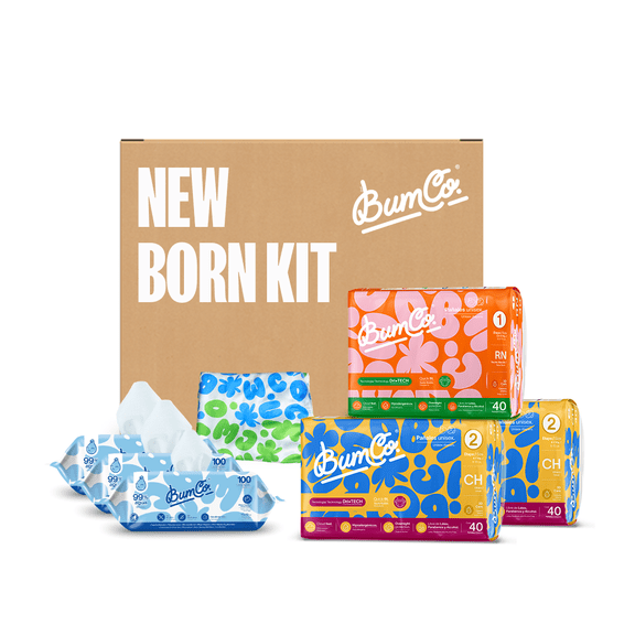 Bum Co. | Set de regalo para bebé recién nacido | Pack de pañales + Toallitas + Fular