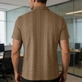 thumbnail image 4 of TKKCS Mens Jacquard Knit Polo Shirt- Business Casual Breathable Short Sleeve Regular Fit Moisture-Wicking Collared Shirts Brown Size M, 4 of 7