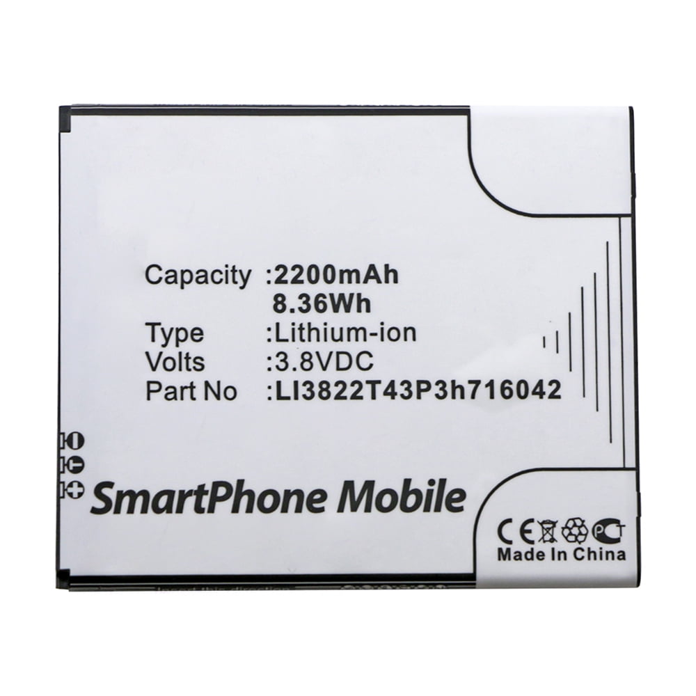 Synergy Digital Cell Phone Battery, Compatible with ZTE D6 Dual SIM TD-LTE  Cell Phone, (Li-ion, 3.8V, 2200mAh) Ultra High Capacity, Replacement for  ZTE LI3822T43P3h716042 Battery - Walmart.com