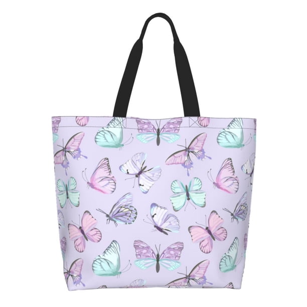 Disketp Purple Butterfly Bolsa Tote Estampada para Mujer, Bolso de Hombro y de Mano para Compras y Viajes