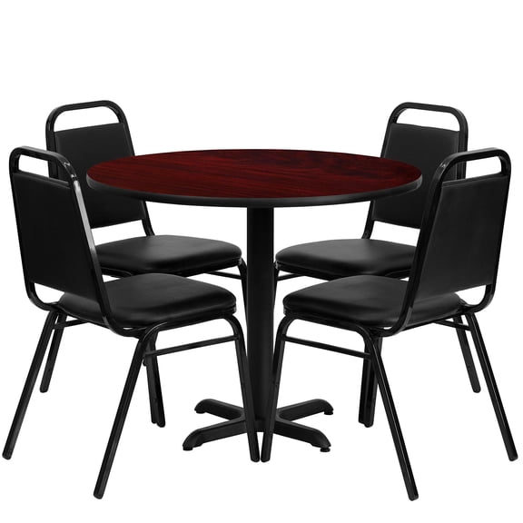 Bowery Hill 5 Piece Laminate Table Set in Mahogany and Black