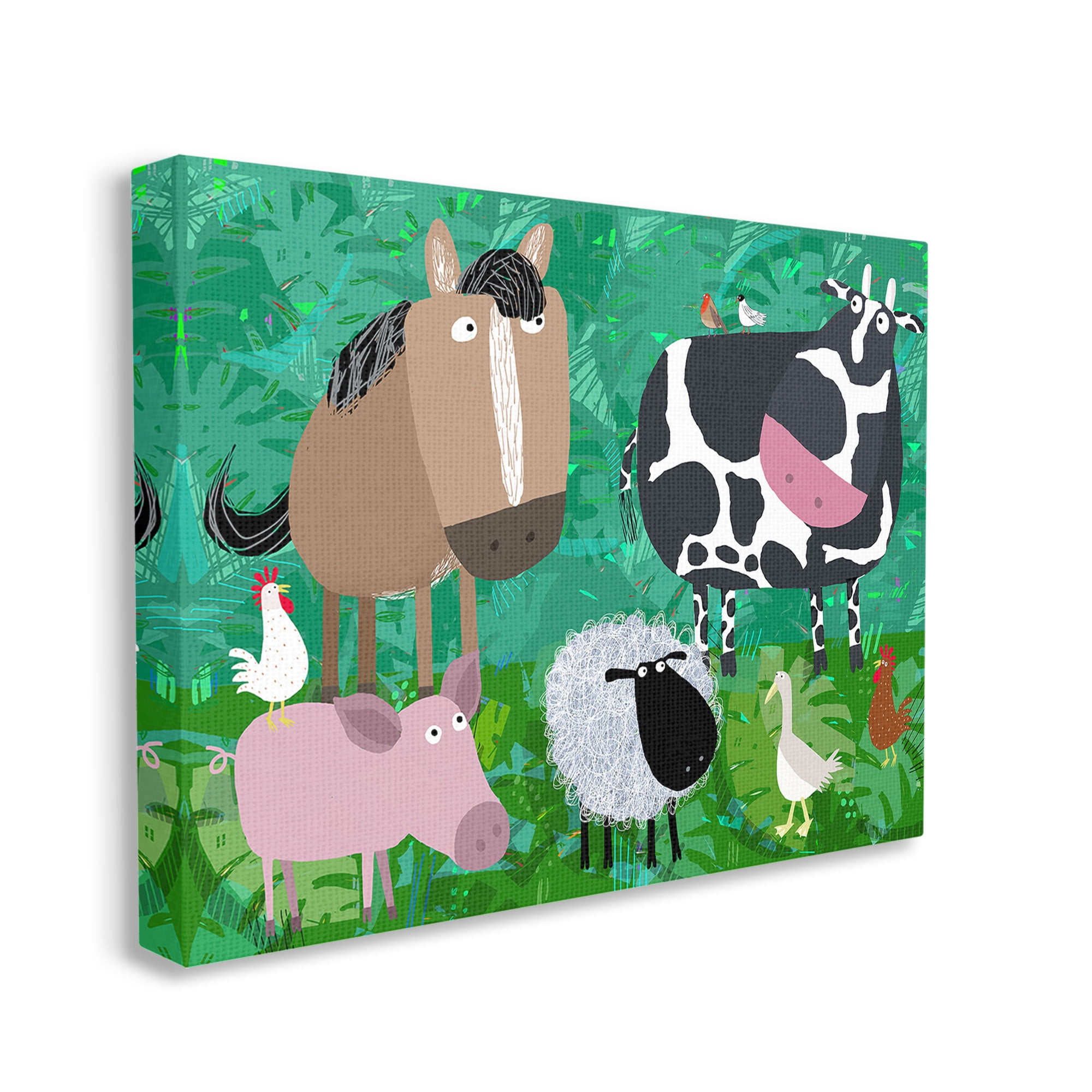 Stupell Industries Farm Animals & Leaves Animals & Insects Painting Gallery Wrapped Canvas Art Print Wall Art, 48 x 36
