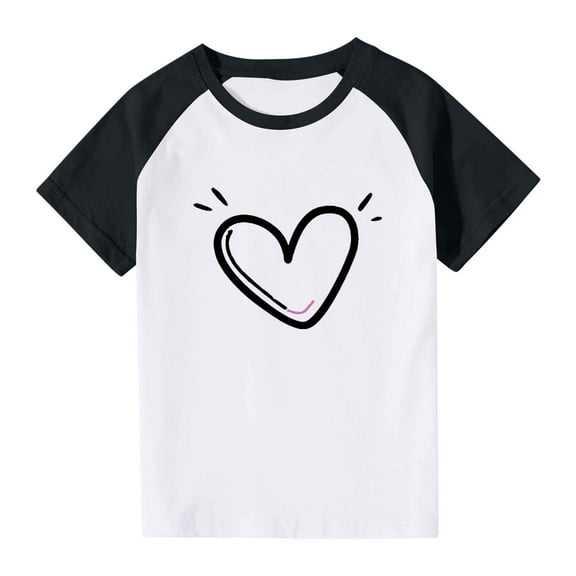 Frnrwgo Boys Girls Graphic Tees Black Cute Heart Grpahic Raglan Short Sleeve Tee Tops 3-14 Years