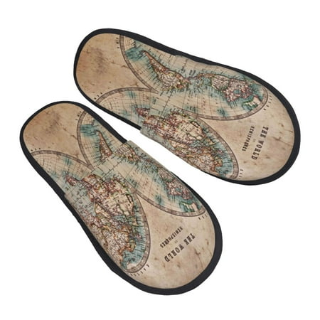 

Kdxio The World is Hemisphere Pattern Slippers for Women Memory Foam Fuzzy House Slippers Bedroom Non-slip Warm Womens Slippers