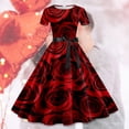 thumbnail image 2 of ZHOUCHANKIDS 1950s Retro Party Dress for Women Floral Print Short Sleeve Elegant Swing Prom Gown L, 2 of 3