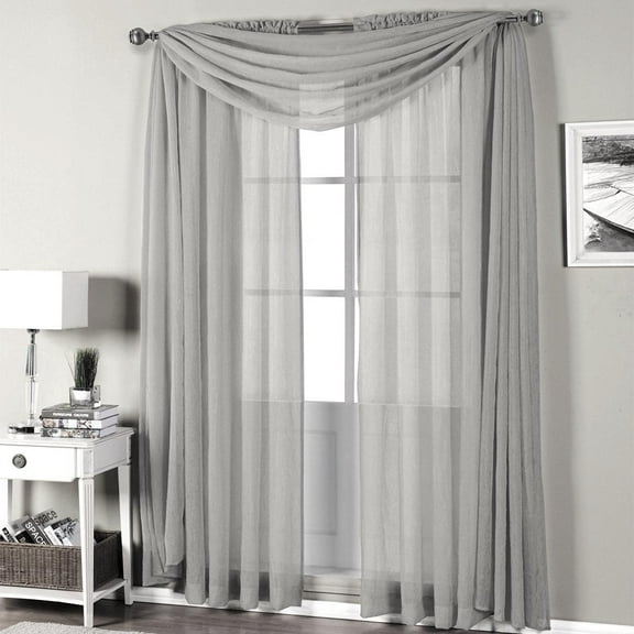 Qutain Linen Solid Viole Sheer Curtain Window Panel Drapes Set of Two (2) 55" x 84 inch - Silver
