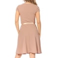 thumbnail image 3 of Women's Casual Solid Flared A Line Swing Dresses Short Sleeve With Belt Trim, 3 of 6