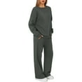 thumbnail image 4 of Nokdvo Women Outfits Sets Sherpa Casual Long Sleeve Pullover Tops with Wide Leg Pants Round Neck Solid Color Fall Winter Sweatshirts Set with Pockets,Dark Gray 2XL, 4 of 6