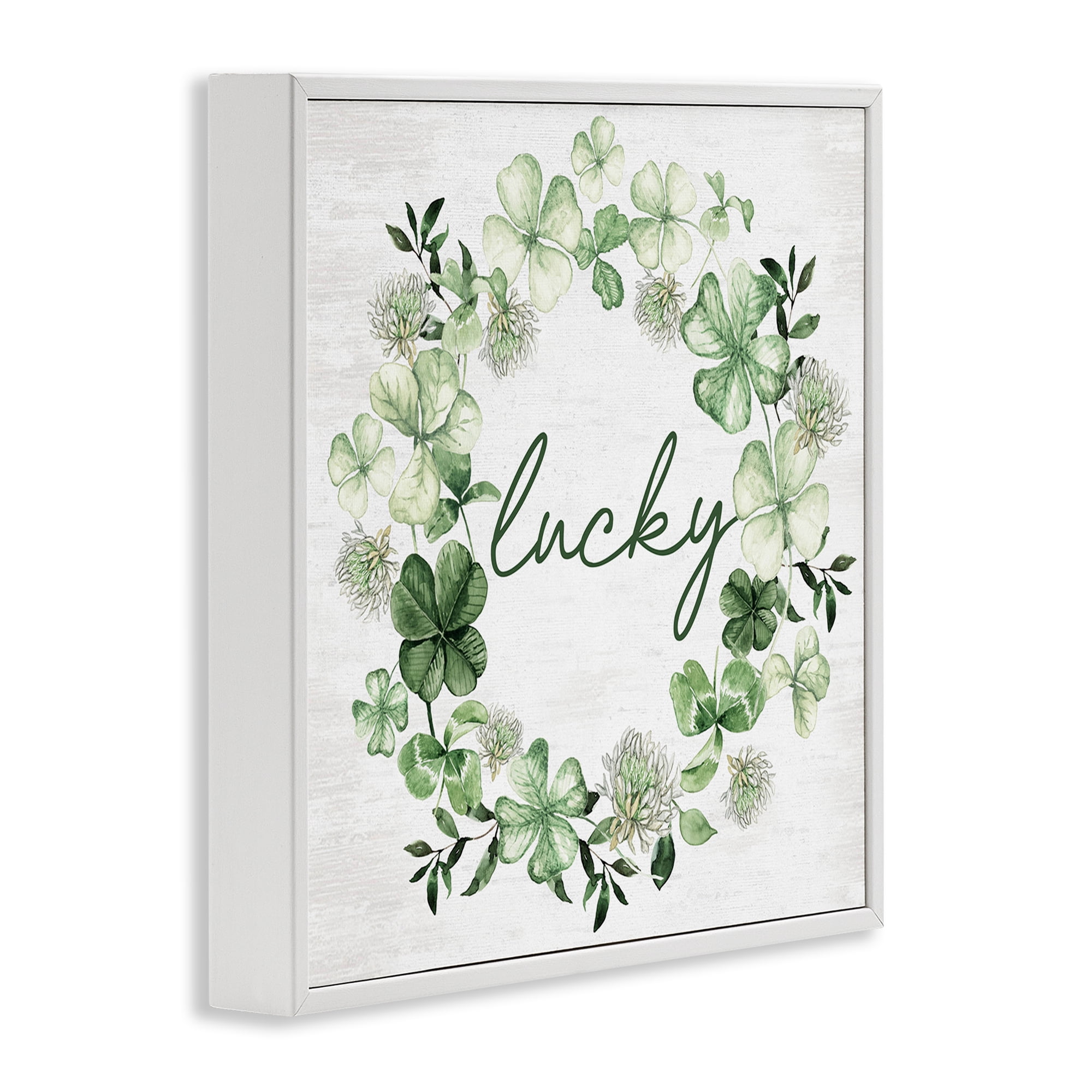 Stupell Industries Lucky Clover Wreath Botanical & Floral Painting White Framed Art Print Wall Art, 12 x 12