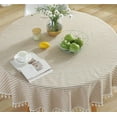 thumbnail image 5 of Striped Tassel Round Tablecloth Cotton Linen Wrinkle Resistant Table Cover for Kitchen Dining Home Tabletop Decoration, 5 of 5