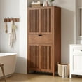 thumbnail image 4 of 69" Tall Farmhouse Storage Cabinet with Drawer & Adjustable Shelves, Grille Door Organizer Unit, Anti-Tip Design for Bathroom, Kitchen, Living Room, Rustic Brown, 4 of 8