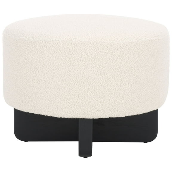 SAFAVIEH Riah Modern Polyester Ottoman, Off White/Black