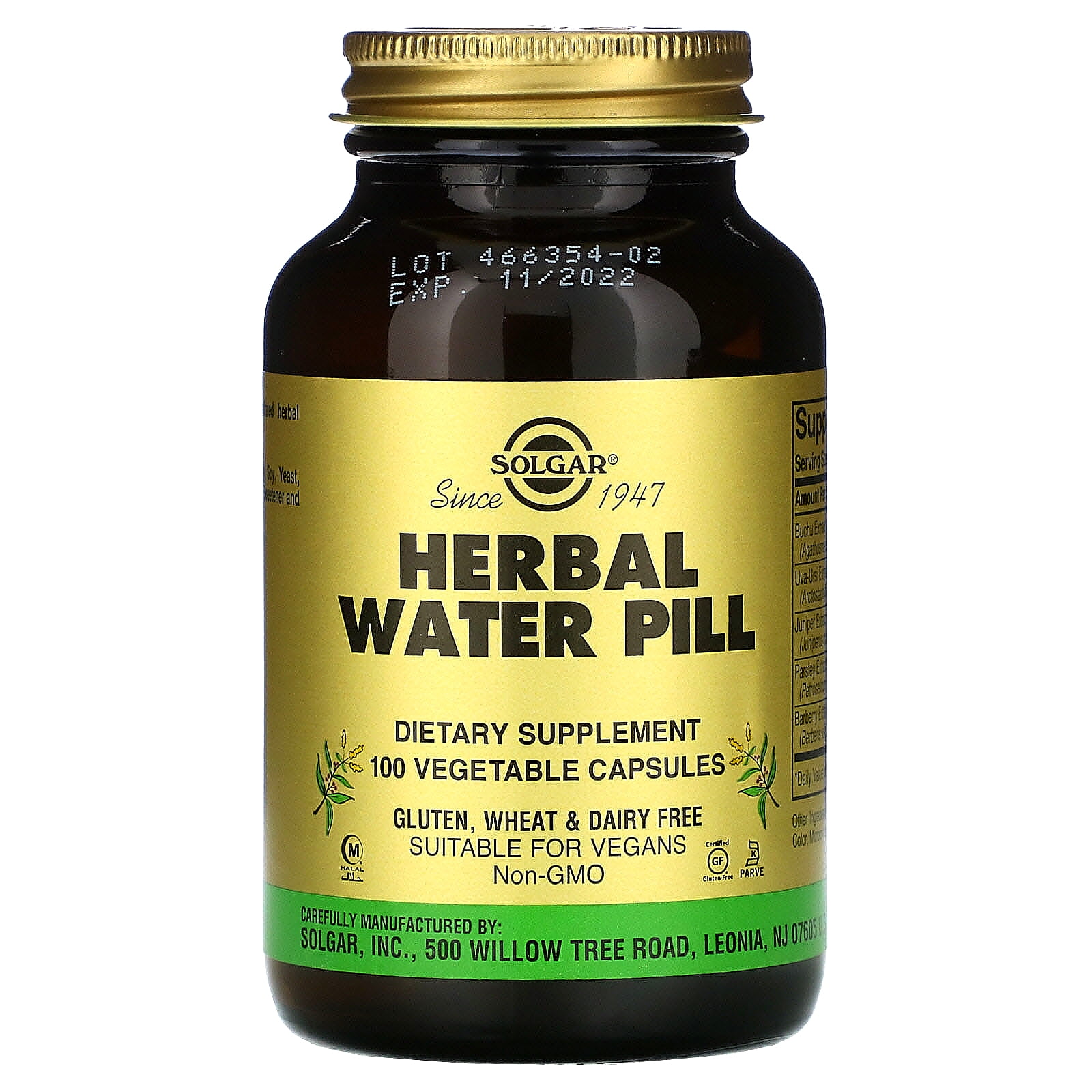 Herbal Water Pill, 100 Vegetable Capsules, Solgar