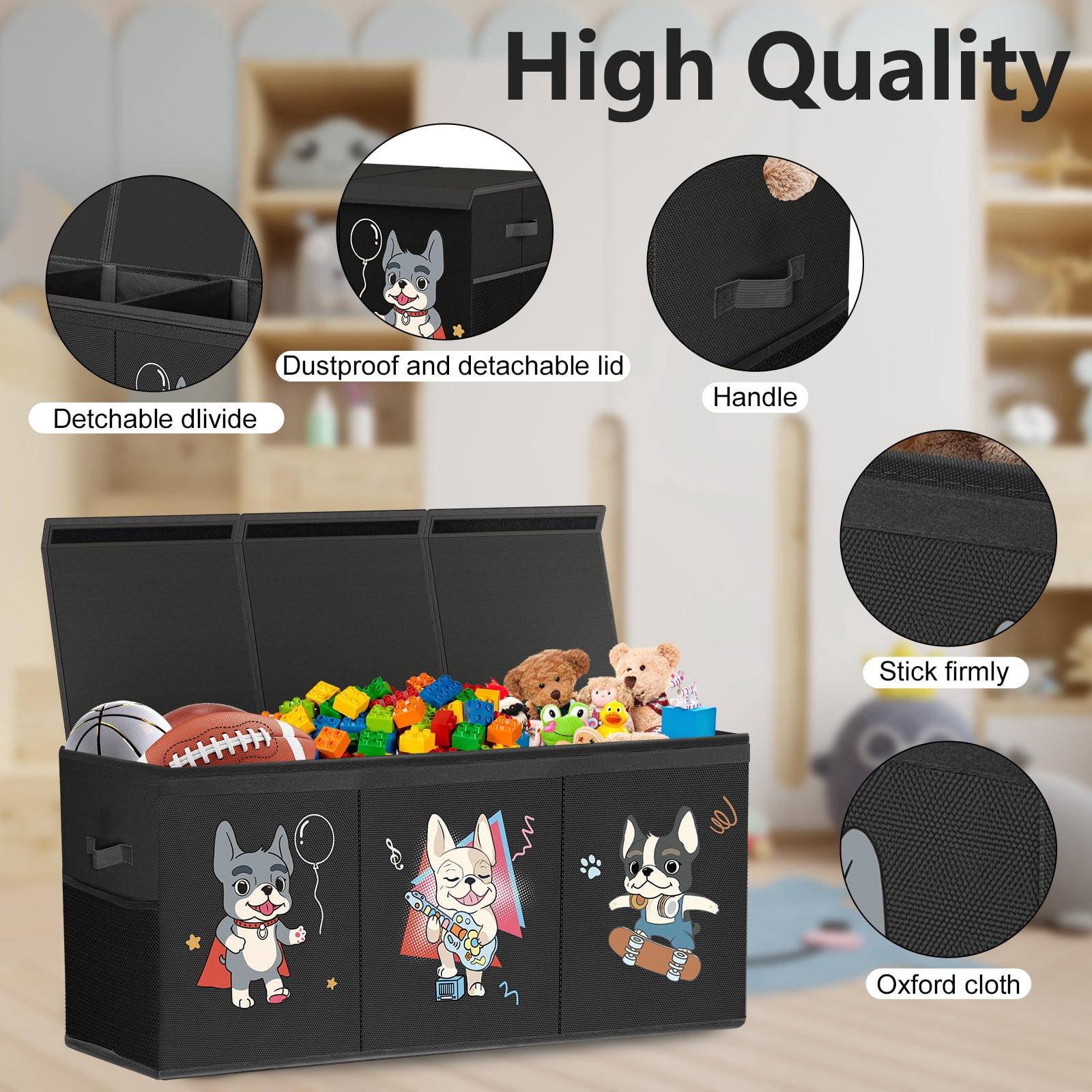 Extra Large Toy Box, Collapsible Sturdy Kids Toy Chest for Boys, Girls, Kids, 39*13.5*15.5",Toy Storage Organizer Toddler Storage Bins with Lids, Toy Box for Living Room, Bedroom, Nursery, Black