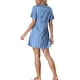 thumbnail image 3 of INSPIRAR CHIC Camisones de Satén para Mujeres con Cuello en V, Manga Corta, Camisón a Rayas, Ropa de Dormir de Seda, Vestido de Pijama M Azul Claro, 3 of 6
