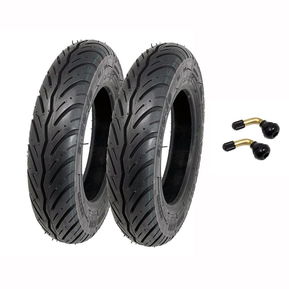 SET OF TWO Scooter Tubeless Tires 3.50-10   Two TR87 Bent Metal Valve Stems.