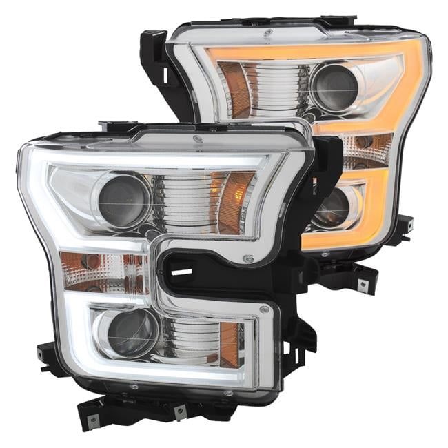 , USA  15-16 F150 Projector Headlights with Plank Style Switchback Chrome with Amber