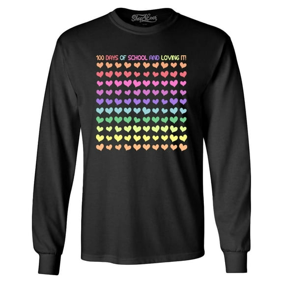 Shop4Ever Men's 100 Days of School and Loving It! Long Sleeve Shirt 2XL Black